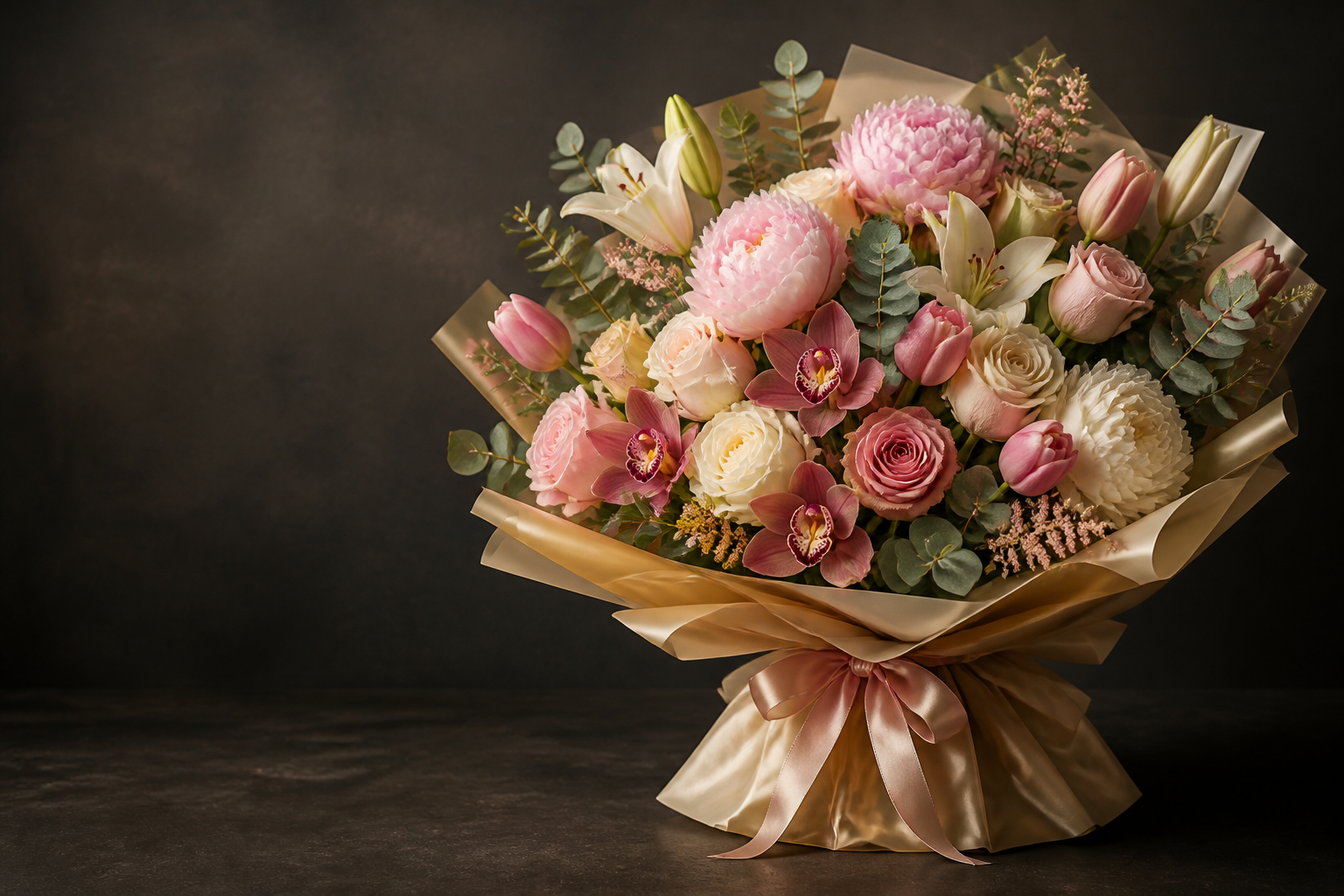 Luxury digital bouquet with a luminous greeting card